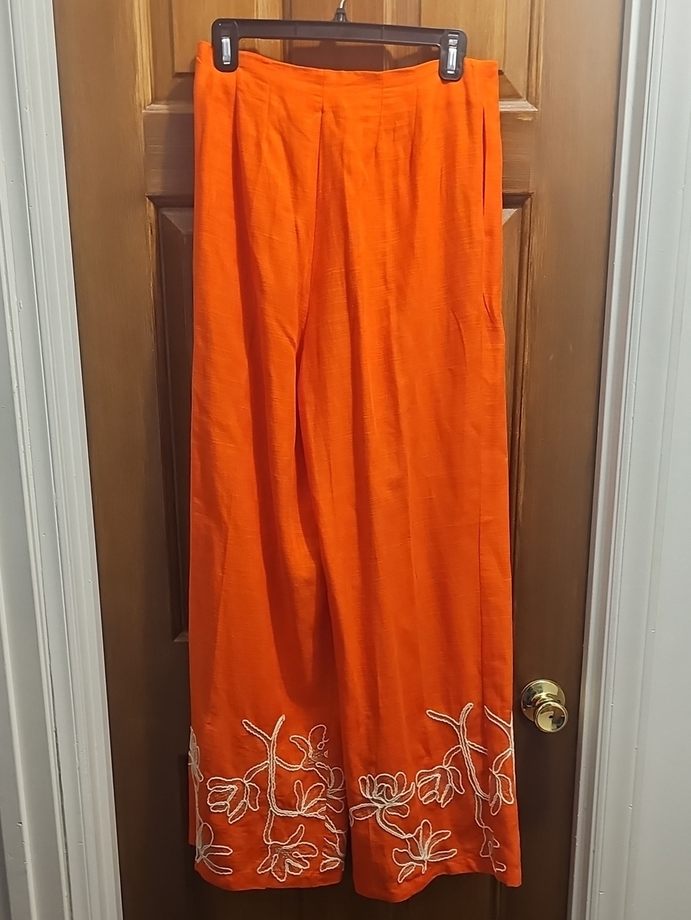 Alex Marie Embroidered Wide-Leg Orange Pants Size 6 - Picture 4 of 6